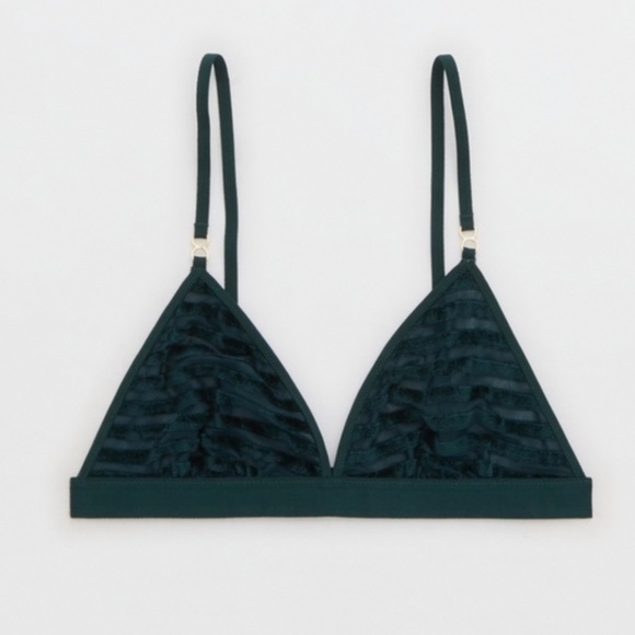 New Aerie Velvet Stripe Triangle Bralette Deep Forest Green - Picture 1 of 4